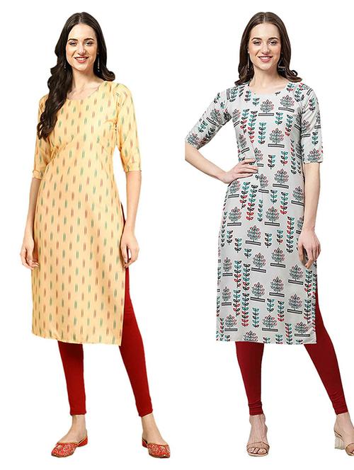pack off 2 printed straight kurta - 19307619 - Very Small Image - 1