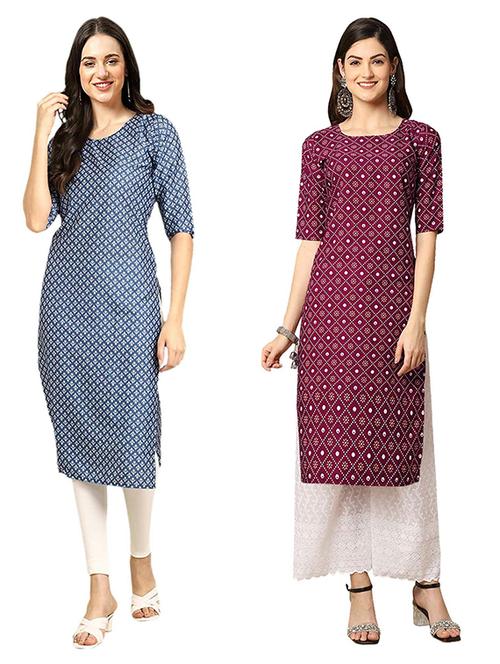 pack of 2 printed straight kurta - 19307822 - Very Small Image - 1