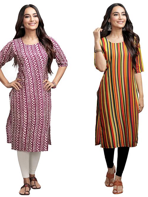 pack of 2 printed straight kurta - 19308019 - Very Small Image - 1