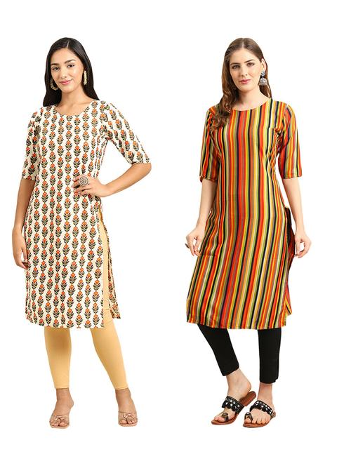 pack of 2 printed & striped straight kurta - 19309179 - Very Small Image - 1