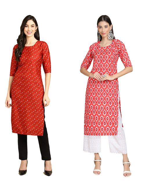 pack of 2 printed straight kurta - 19309319 - Very Small Image - 1