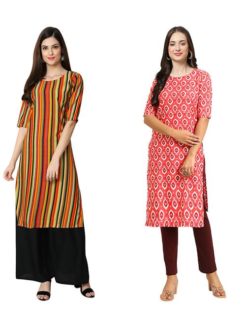 pack of 2 printed straight kurta - 19310523 - Very Small Image - 1