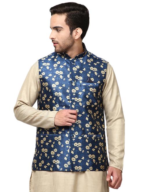 blue printed nehru jacket - 19313109 - Very Small Image - 1