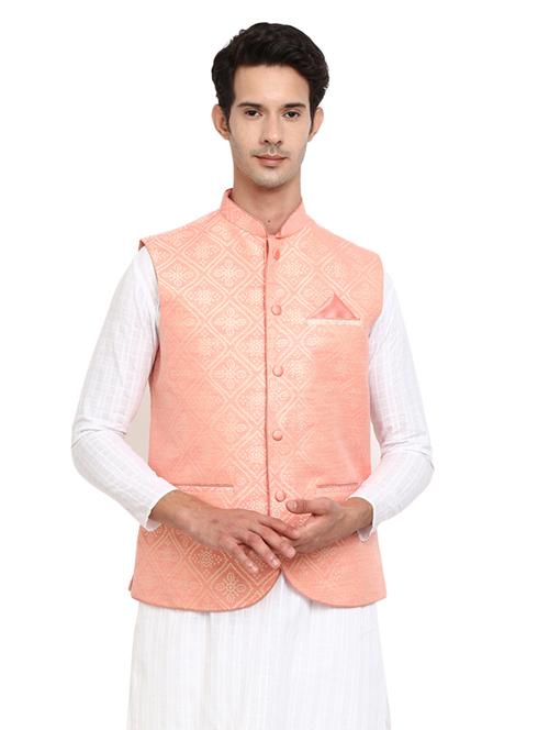 pink bandhani printed nehru jacket - 19313133 - Very Small Image - 1
