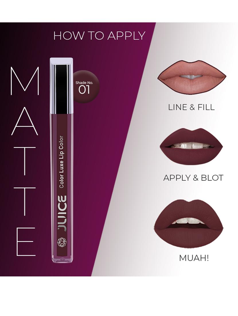 juice | matte color luxe lip color | with goodness of bio retinol, moisturising lock technology, spf 15 lipstick (m01) - 19313712 - Zoom Image - 2