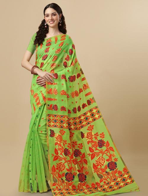 contrast bordered woven saree with blouse - 19314246 - Very Small Image - 1
