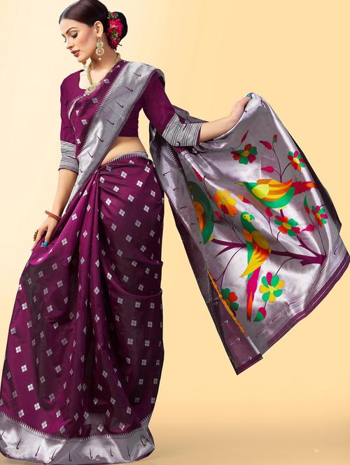 self design paithani saree with blouse - 19314413 - Very Small Image - 1