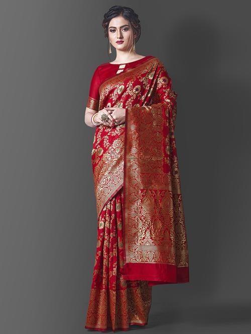 red self design saree with blouse - 19314698 - Very Small Image - 1