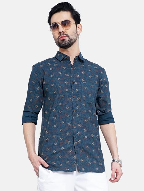 navy blue printed casual shirt - 19322980 - Very Small Image - 1