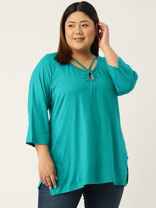 women's a line key hole neck top - 19326119 - Very Small Image - 1