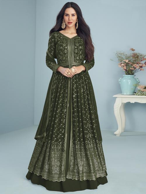 self design semi-stitched anarkali suits - 19327998 - Very Small Image - 1