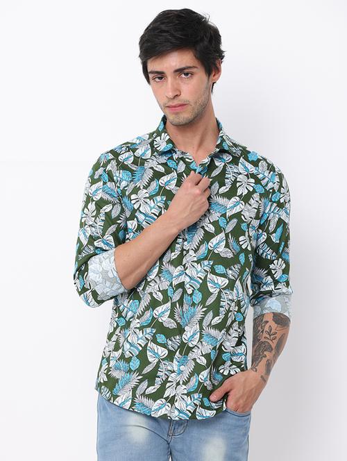 mens leaf print casual shirt - 19328115 - Very Small Image - 1