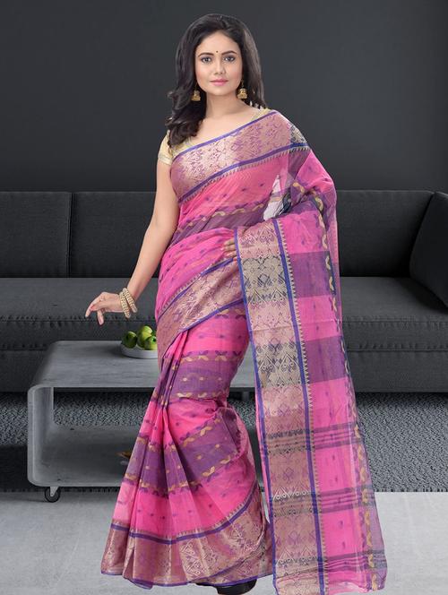 women's checks pink colored saree - 19329185 - Very Small Image - 1