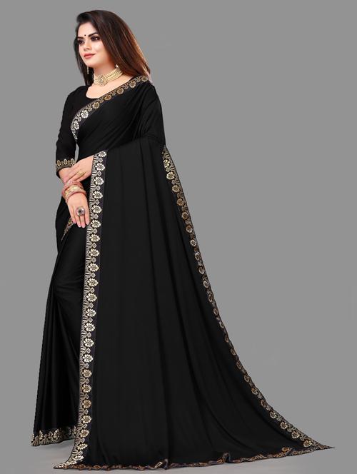 solid bordered saree with blouse - 19329509 - Very Small Image - 1