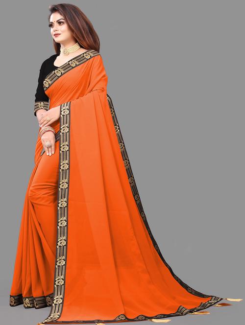 solid bordered saree with blouse - 19329518 - Very Small Image - 1