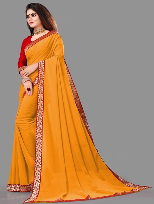 solid bordered saree with blouse - 19329520 - Very Small Image - 1