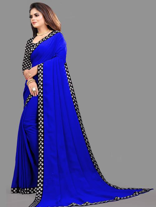 solid bordered saree with blouse - 19329539 - Very Small Image - 1