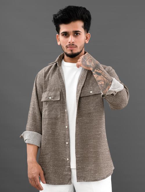 brown rayon casual shirt - 19329690 - Very Small Image - 1