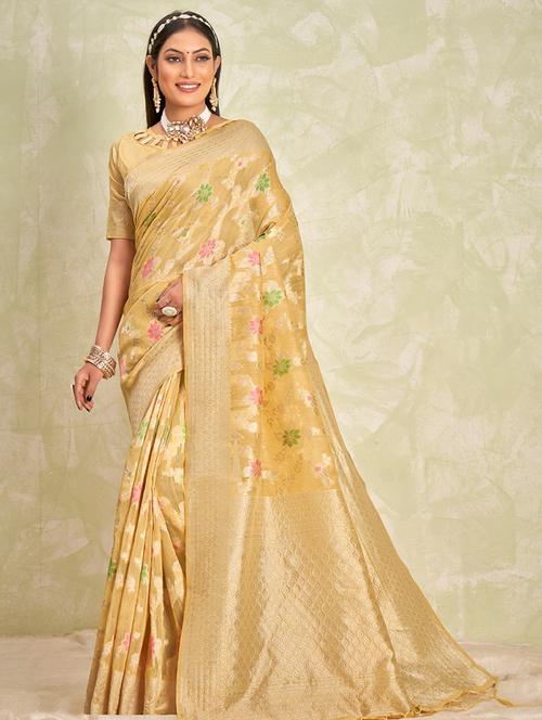 yellow cotton saree - 19330109 - Very Small Image - 1