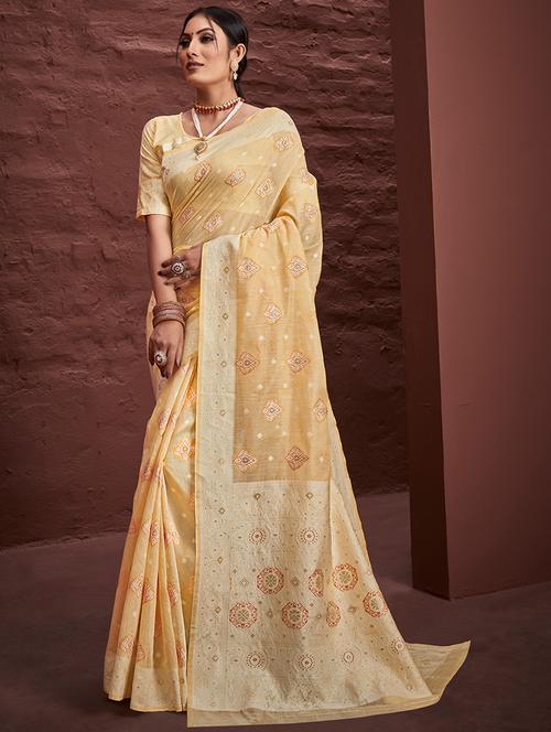 yellow cotton saree - 19330118 - Very Small Image - 1