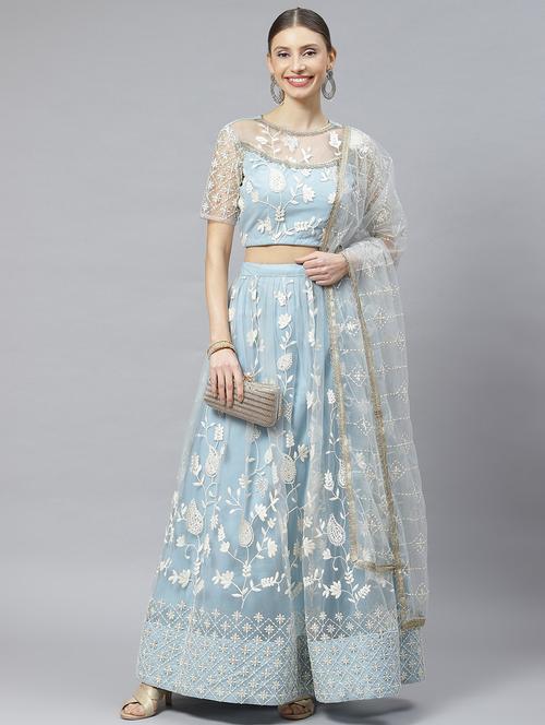 blue net flared lehenga - 19330629 - Very Small Image - 1