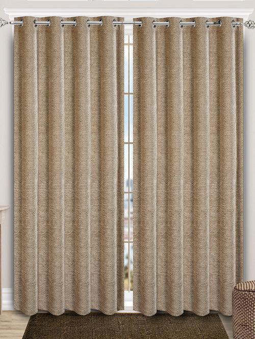 saral home beige pacman chenille & polyester yarn blackout door & windows curtains - ( set of 2, 4x7 ft ) - 19334311 - Very Small Image - 1