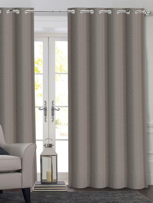 saral home grey decorative waffle design cotton yarn eyelet long door curtains - (set of 2, 4x9 feet) - 19334341 - Very Small Image - 1