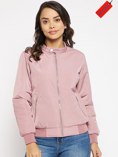 mandarin collar solid bomber/biker jacket - 19335026 - Very Small Image - 1