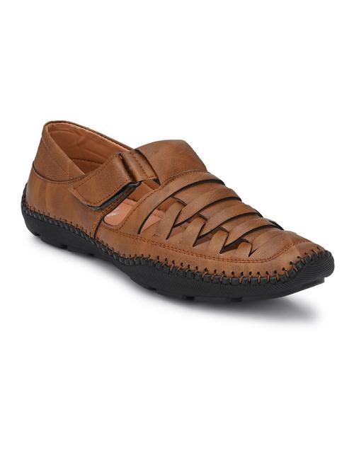 brown solid leatherette sandal - 19335073 - Very Small Image - 1