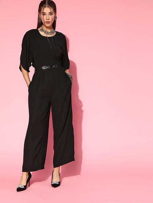 black polyester full leg  jumpsuit - 19336294 - Very Small Image - 1