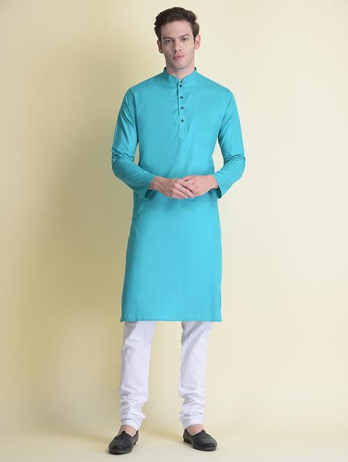 light blue solid long kurta - 19336952 - Very Small Image - 1