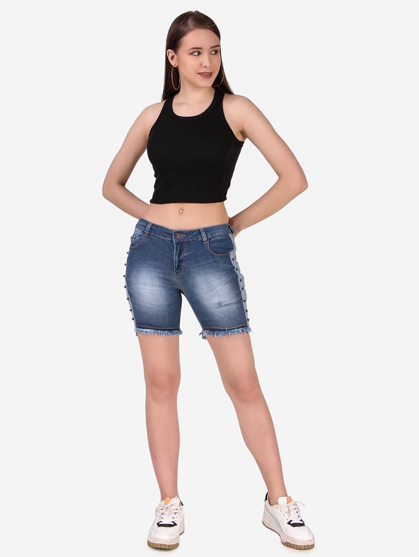 women mid rise denim shorts - 19336971 - Standard Image - 3