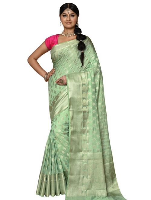 green banarasi saree with blouse - 19337174 - Very Small Image - 1