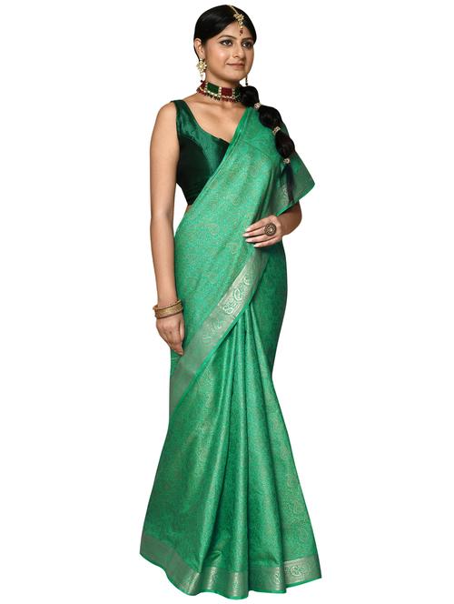 turquoise silk handloom saree with blouse - 19337185 - Very Small Image - 1