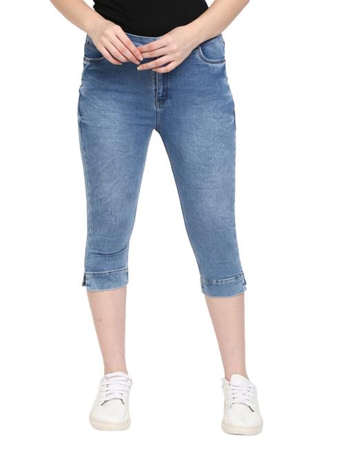 navy blue denim regular capris - 19337238 - Very Small Image - 1