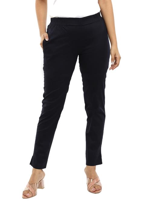 navy blue cotton tapered pant - 19338697 - Very Small Image - 1