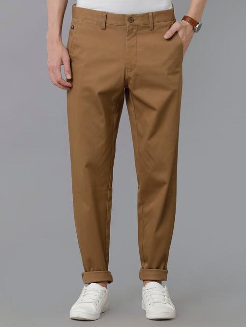 beige solid casual trouser - 19338831 - Very Small Image - 1