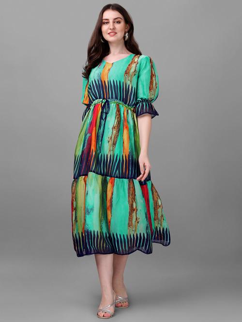 puff sleeved fit & flare dress - 19343438 - Very Small Image - 1