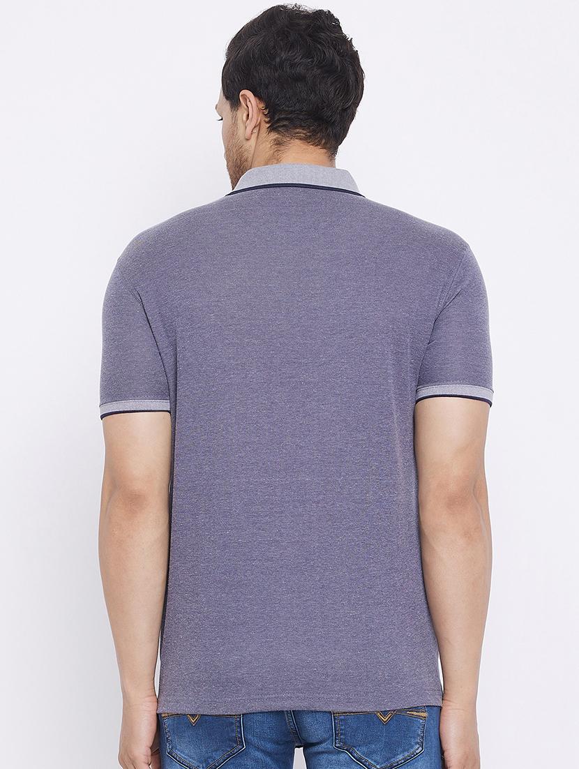 men blue slim fit solid short sleeve polo t-shirt - 19344340 - Zoom Image - 2