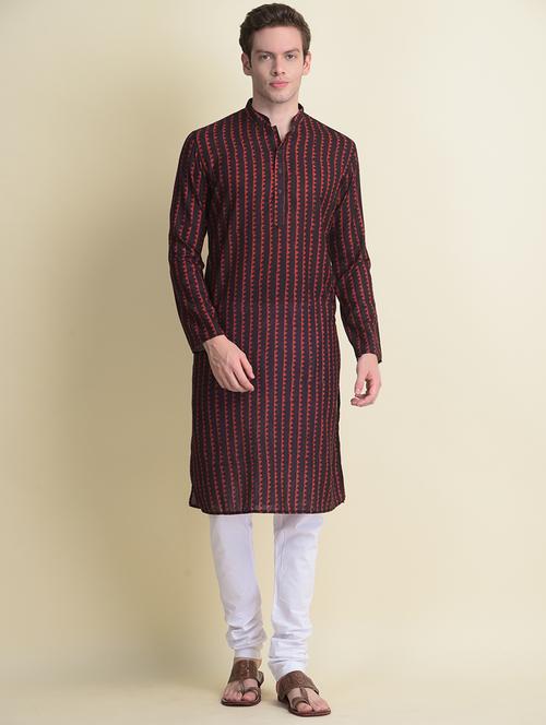 men stripes kurta churidar ethnic wear set - 19344350 - Very Small Image - 1