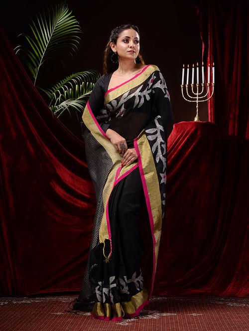 black printed saree with blouse - 19345448 - Very Small Image - 1