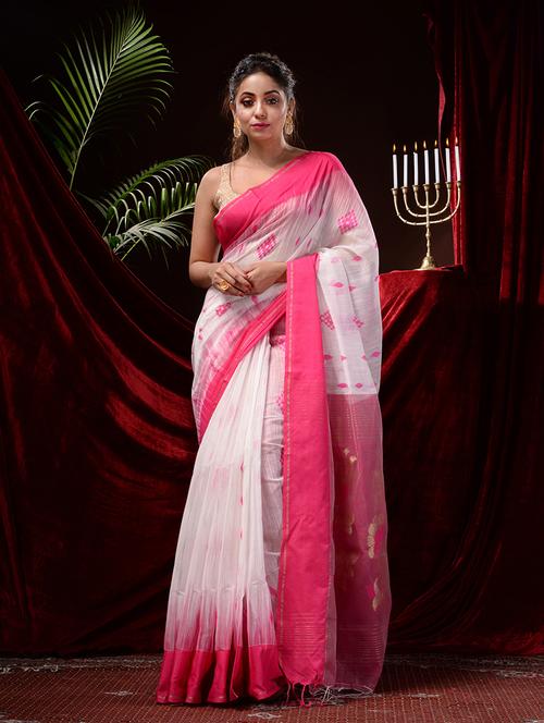 women's self design pink colored saree with blouse - 19345450 - Very Small Image - 1