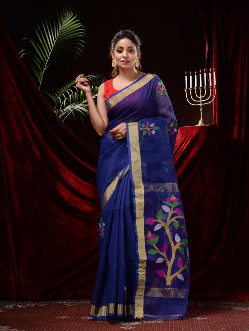 women's floral blue colored saree - 19345464 - Very Small Image - 1