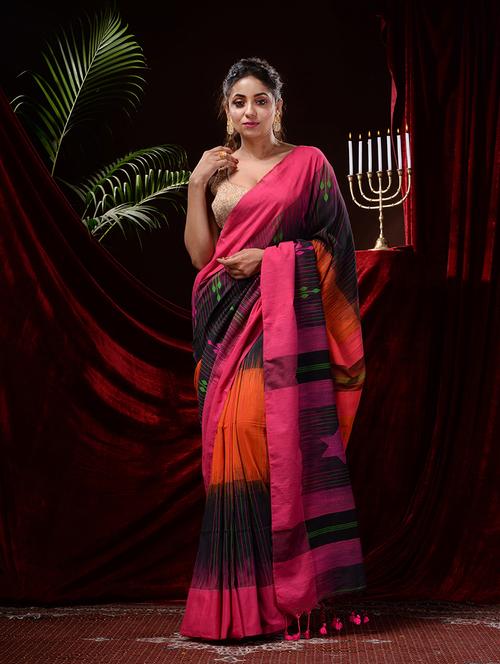 multi colored self design saree with blouse - 19345486 - Very Small Image - 1