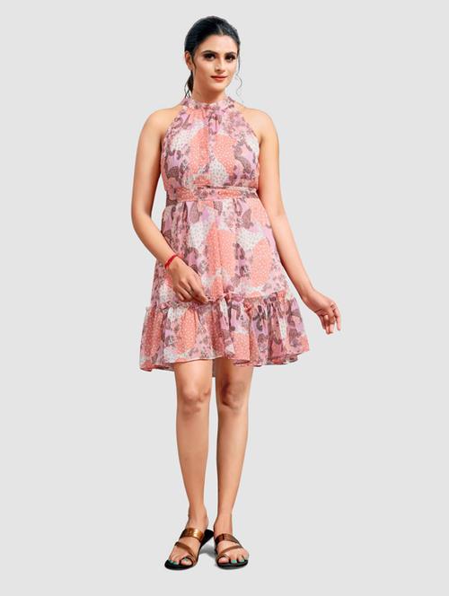 pink printed layered dress - 19345668 - Very Small Image - 1