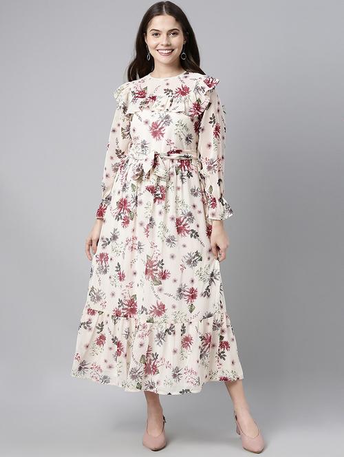 cream georgette aline dress - 19345996 - Very Small Image - 1