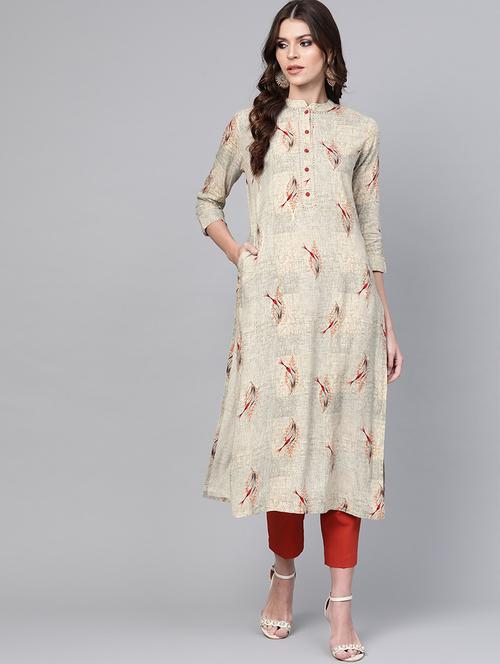 beige cotton straight kurta - 19346966 - Very Small Image - 1