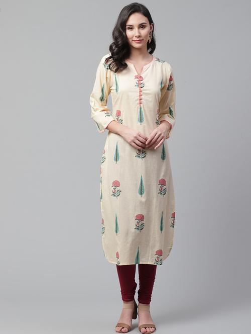 yellow cotton straight kurta - 19347069 - Very Small Image - 1