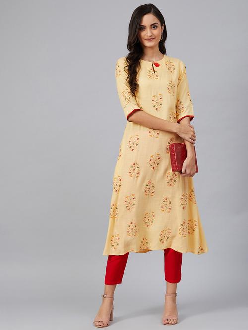 yellow printed a-line kurta - 19347213 - Very Small Image - 1