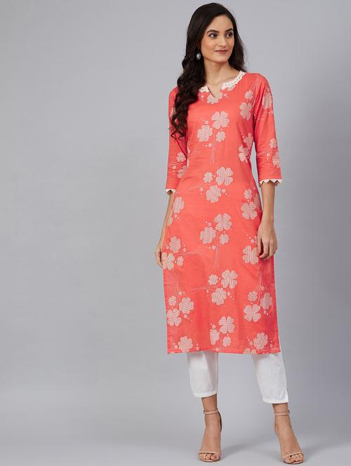 red printed straight kurta - 19347258 - Very Small Image - 1